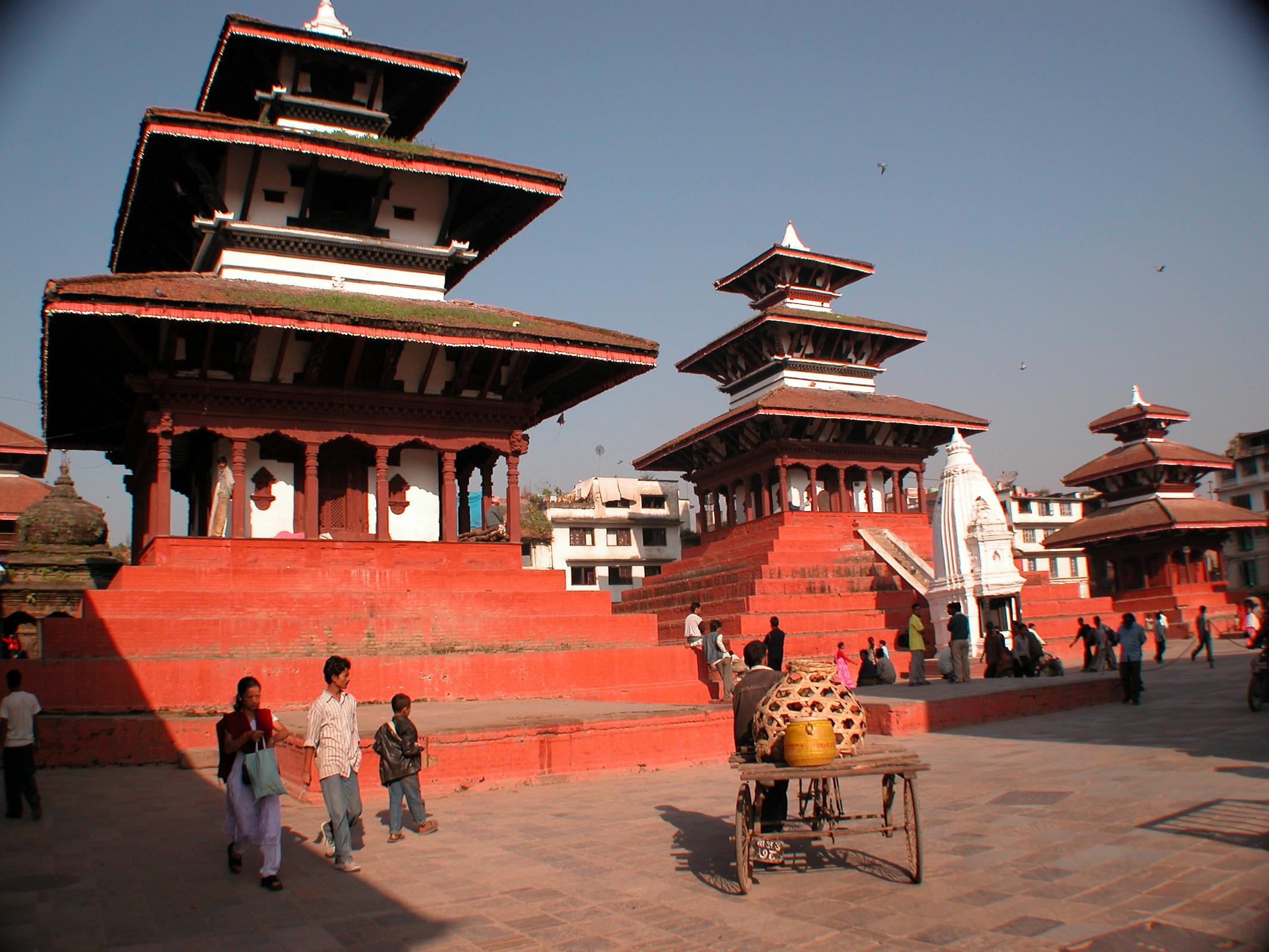 Kathmandu 02-1 Kathmandu Durbar Square Trailokya Mohan Narayan, Maju Deval and Narayan Temples Kathmandu Durbar Square is a complex of beautiful Hindu temples and shrines built in the 16th and 17th centuries in pagoda style embellished with intricately carved exteriors. Trailokya Mohan Narayan, Maju Deval and Narayan Temples shine in the early morning sun. Trailokya Mohan Narayan Temple (1690) stands on a five-stage plinth with three roofs and is dedicated to Vishnu.